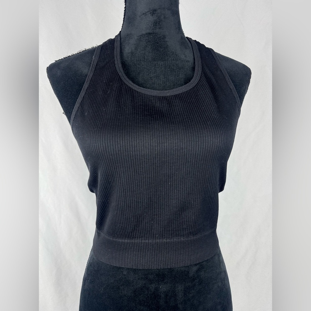 Temu Black Ribbed Sports Bra